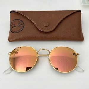 Raybans round mirror gold and pink